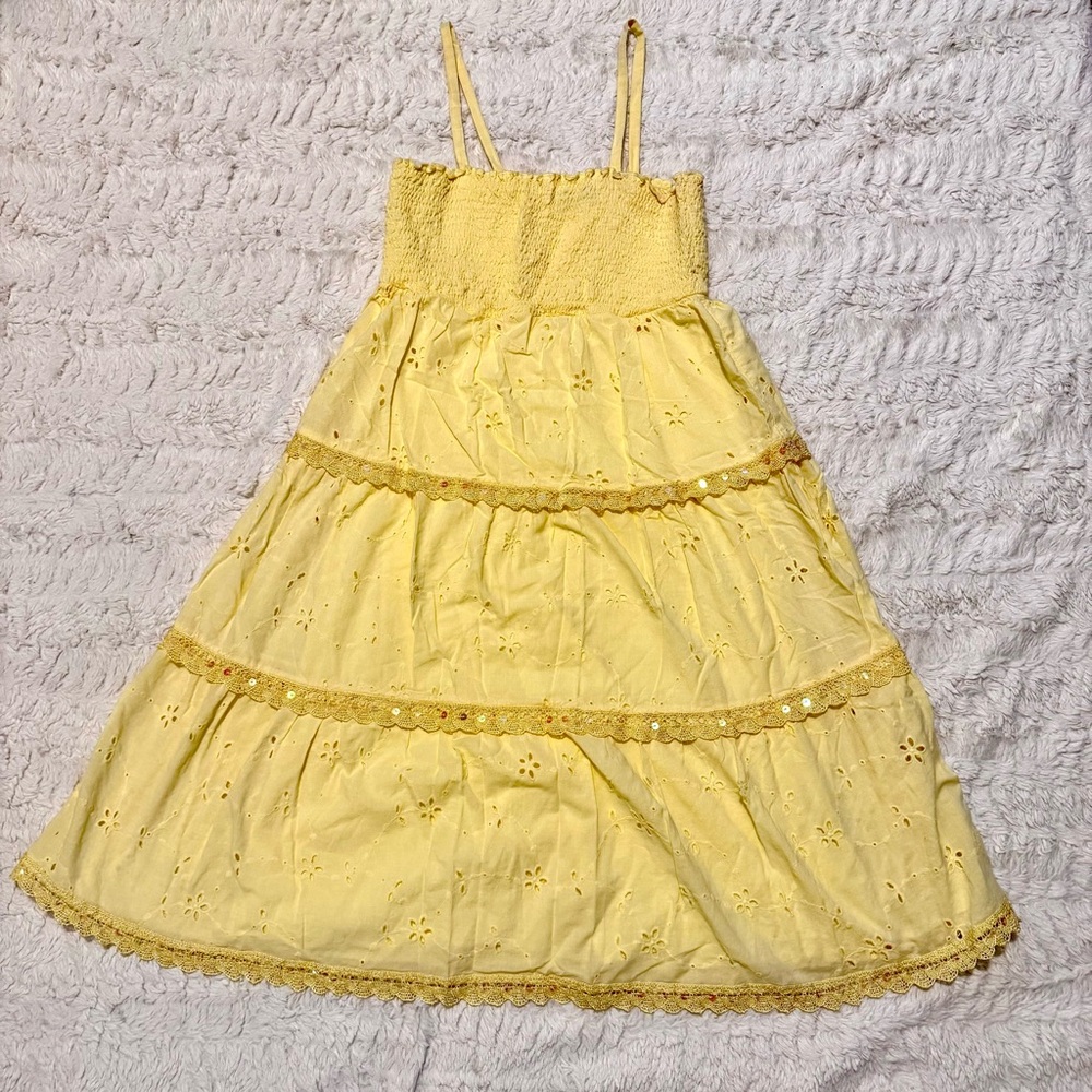 Vintage Y2K Ruby Rox Spaghetti Strap Butter Yellow Tiered Dress – Size M
